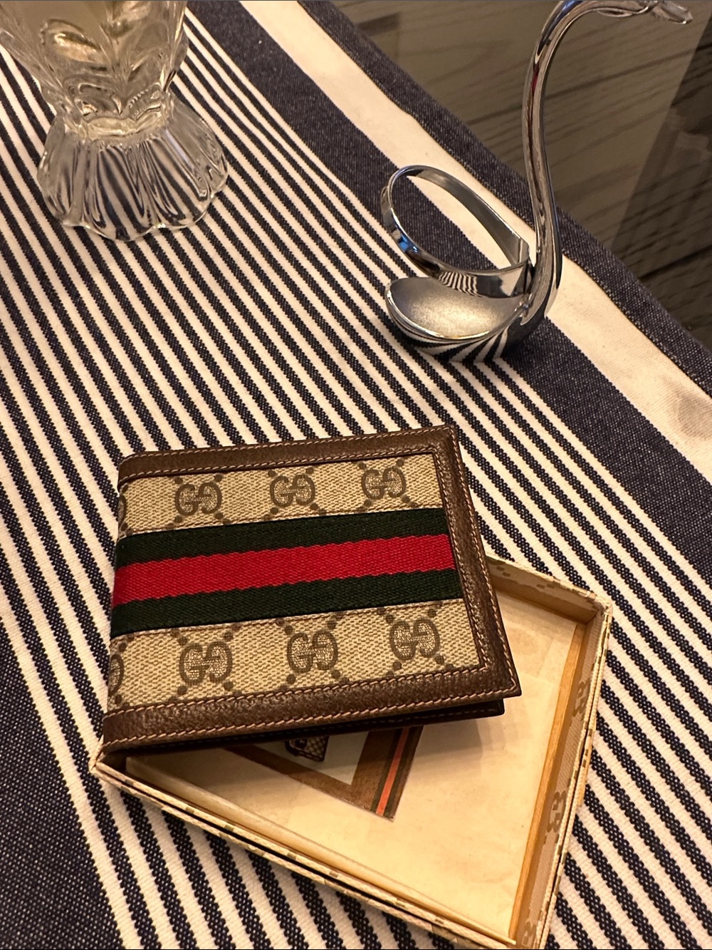 Gucci Brown GG Canvas Money Clip with Green and Red Web